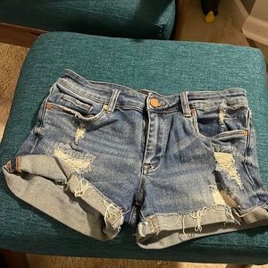 Blank NYC Women’s Denim Jean Shorts Fulton Cuffed Size 27 Distressed Stretch